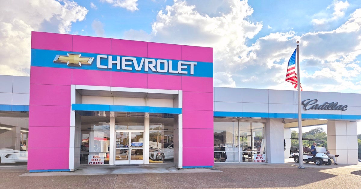 dealership wrapped in pink