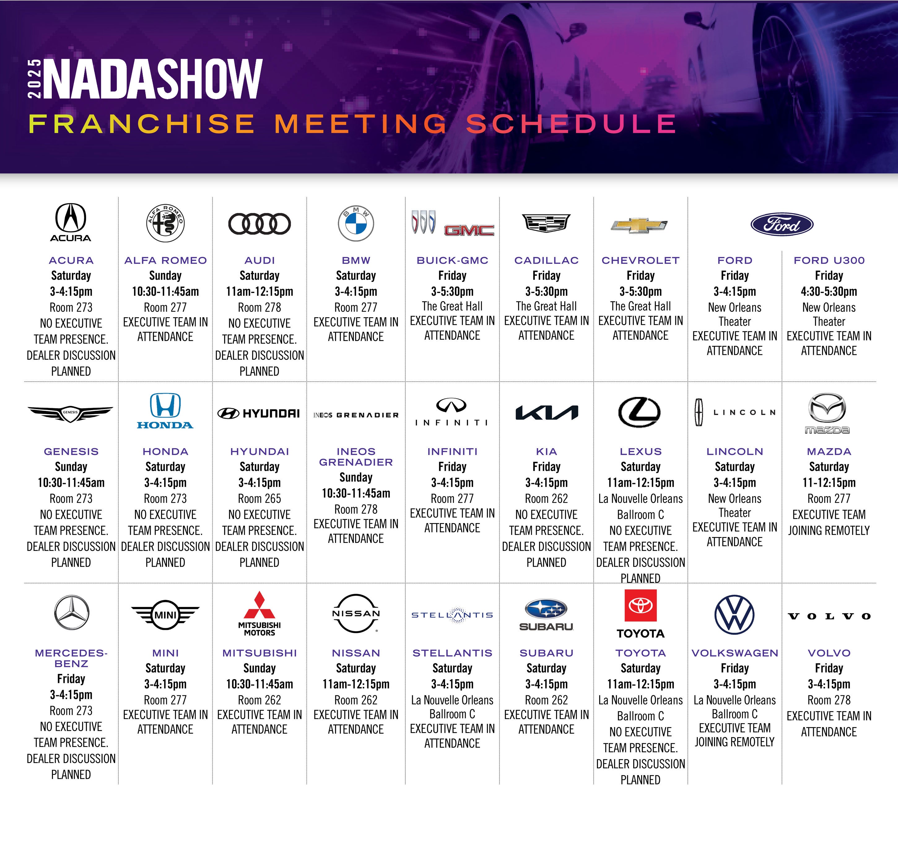 NADA Show 2025 Franchise meeting schedule